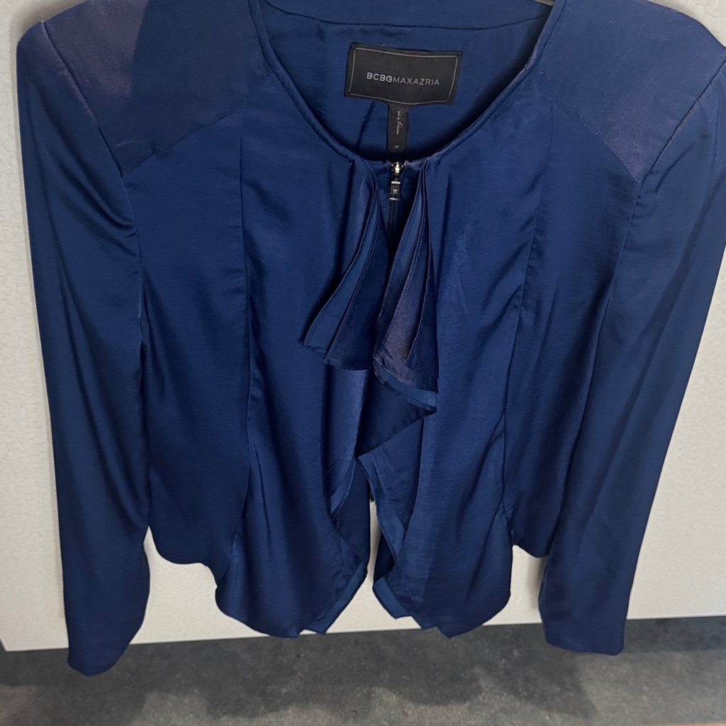 Bcbgmaxazria Deep Navy Ruffled Front Blouse